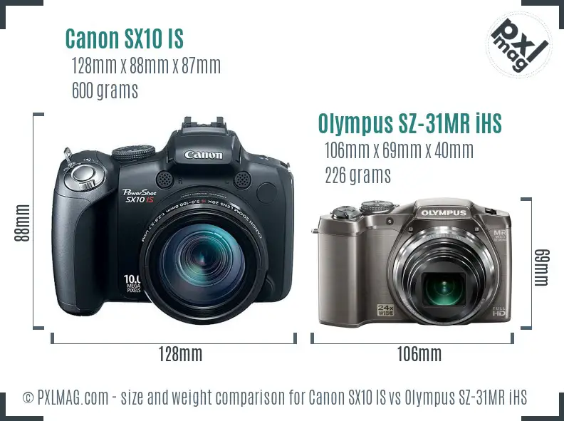Canon SX10 IS vs Olympus SZ-31MR iHS size comparison Canon SX10 IS vs Olympus SZ-31MR iHS size comparison