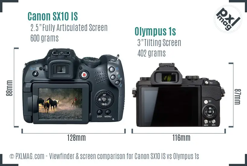 Canon SX10 IS vs Olympus 1s Screen and Viewfinder comparison