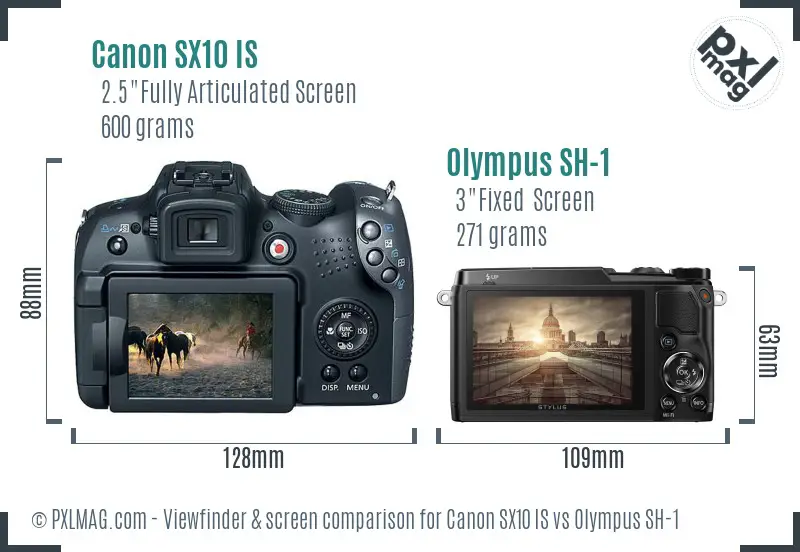 Canon SX10 IS vs Olympus SH-1 Screen and Viewfinder comparison