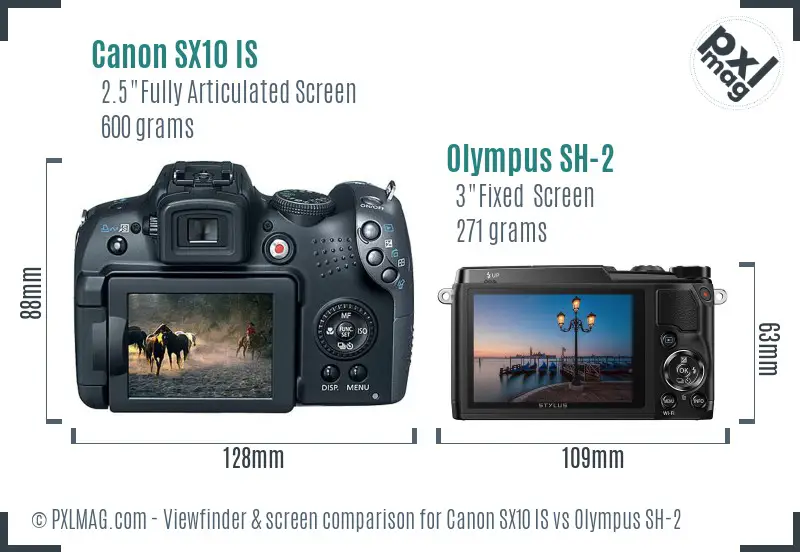 Canon SX10 IS vs Olympus SH-2 Screen and Viewfinder comparison