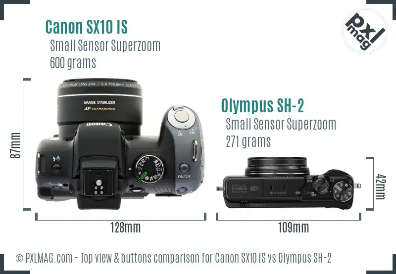 Canon SX10 IS vs Olympus SH-2 top view buttons comparison