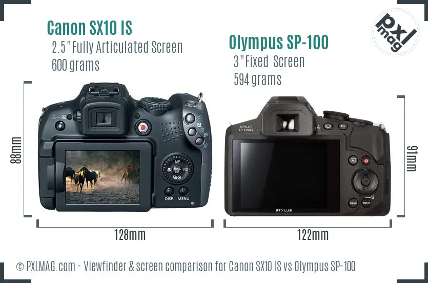 Canon SX10 IS vs Olympus SP-100 Screen and Viewfinder comparison