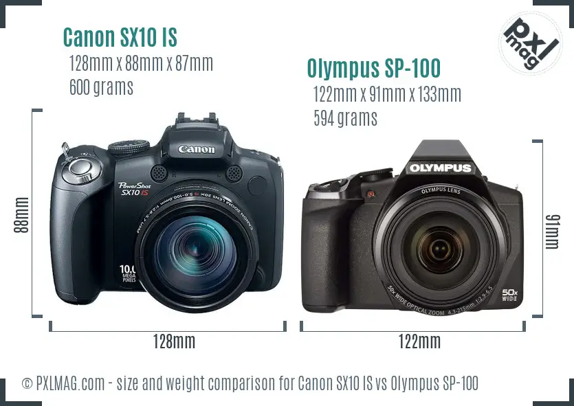 Canon SX10 IS vs Olympus SP-100 size comparison