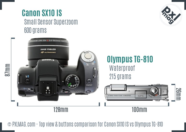 Canon SX10 IS vs Olympus TG-810 top view buttons comparison