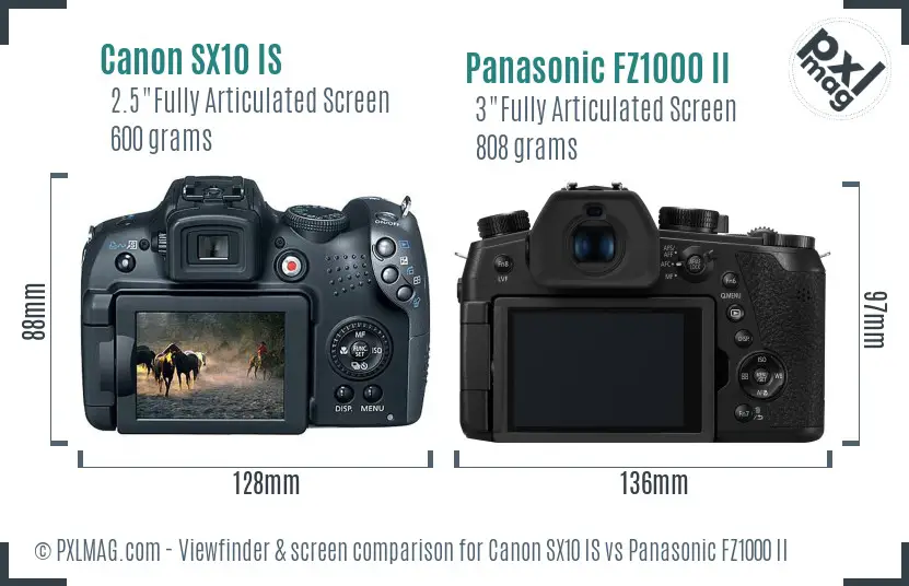Canon SX10 IS vs Panasonic FZ1000 II Screen and Viewfinder comparison