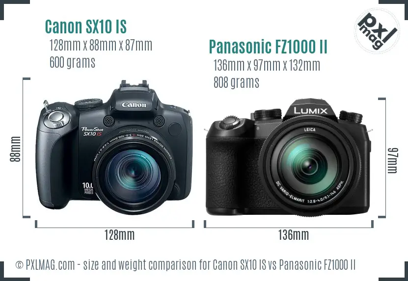 Canon SX10 IS vs Panasonic FZ1000 II size comparison