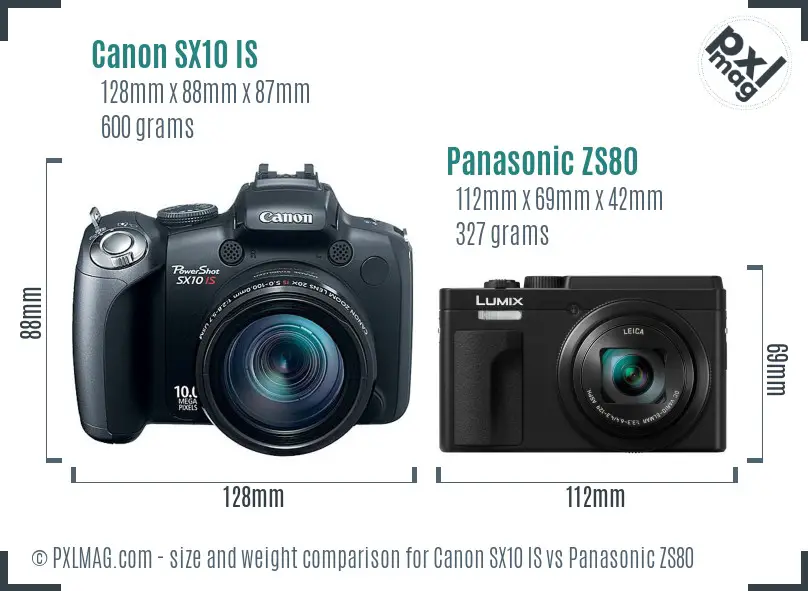 Canon SX10 IS vs Panasonic ZS80 size comparison