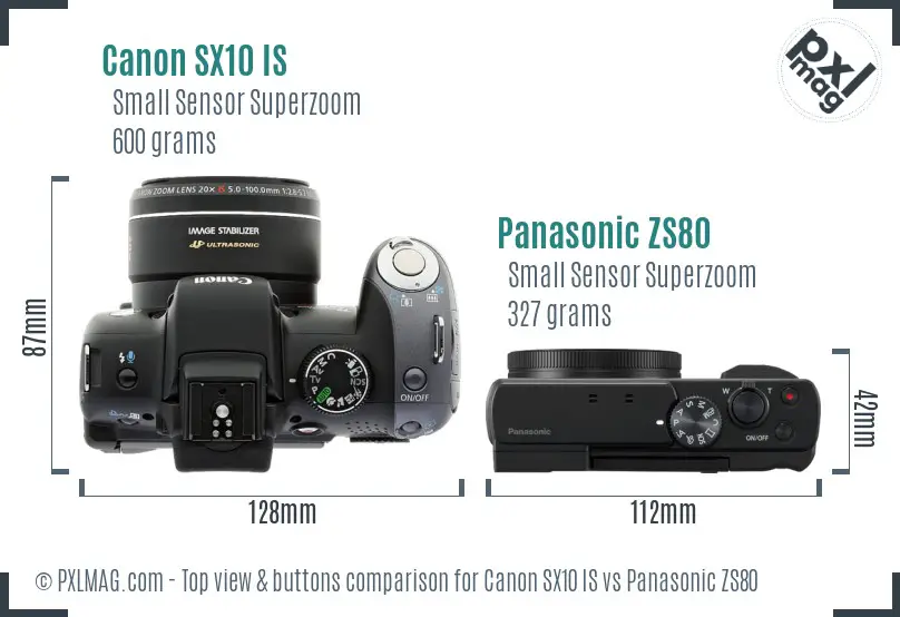 Canon SX10 IS vs Panasonic ZS80 top view buttons comparison
