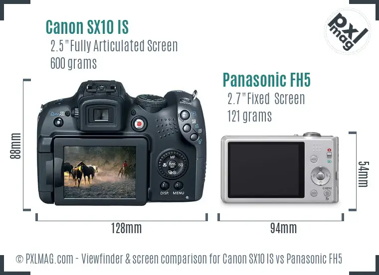 Canon SX10 IS vs Panasonic FH5 Screen and Viewfinder comparison
