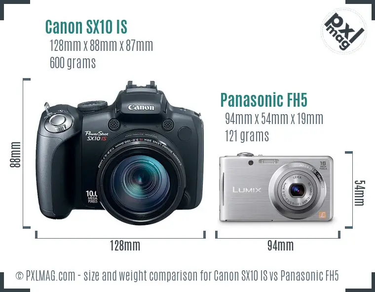 Canon SX10 IS vs Panasonic FH5 size comparison