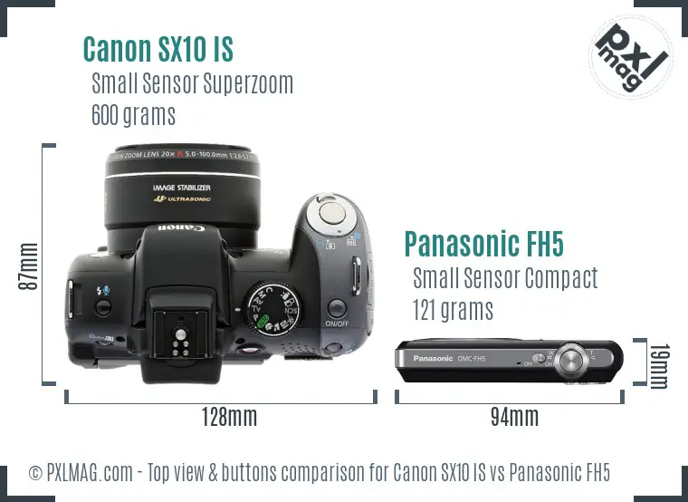 Canon SX10 IS vs Panasonic FH5 top view buttons comparison