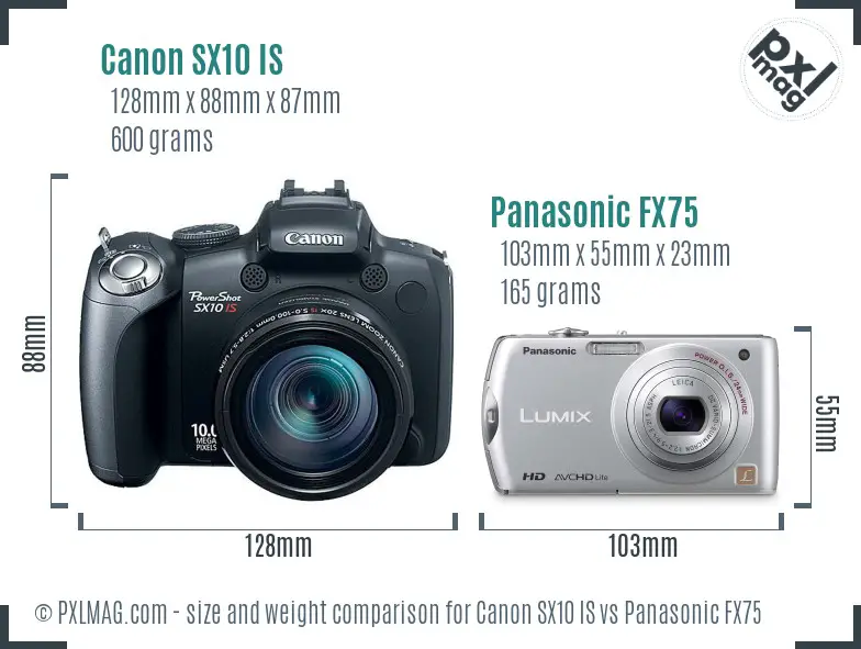 Canon SX10 IS vs Panasonic FX75 size comparison