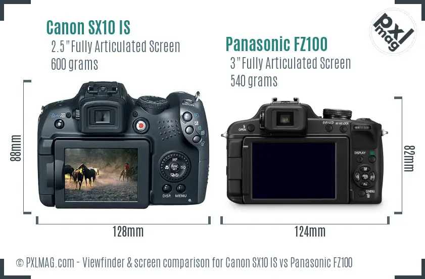 Canon SX10 IS vs Panasonic FZ100 Screen and Viewfinder comparison