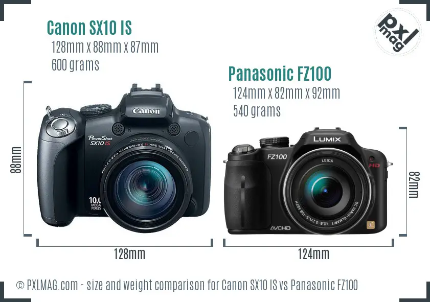 Canon SX10 IS vs Panasonic FZ100 size comparison