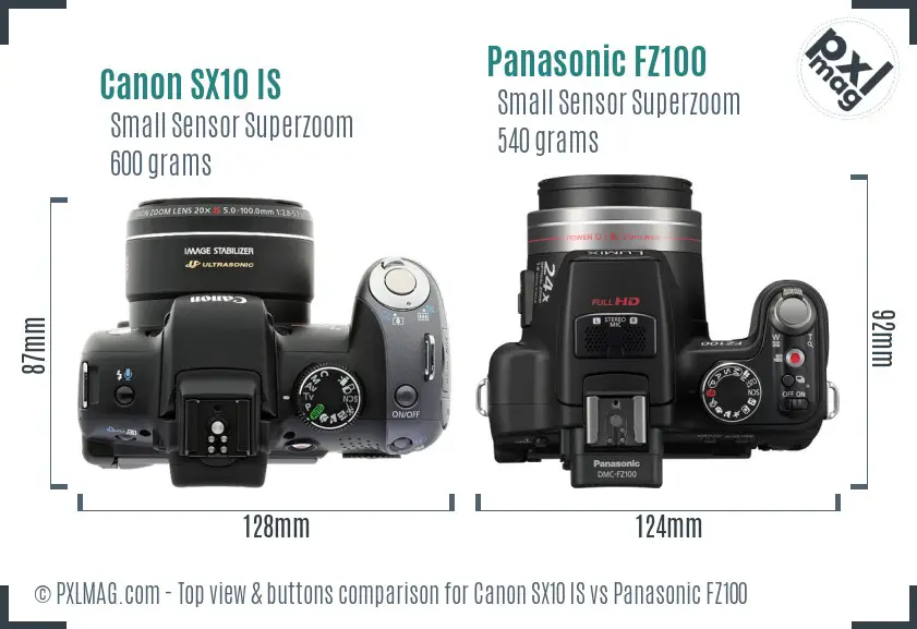 Canon SX10 IS vs Panasonic FZ100 top view buttons comparison