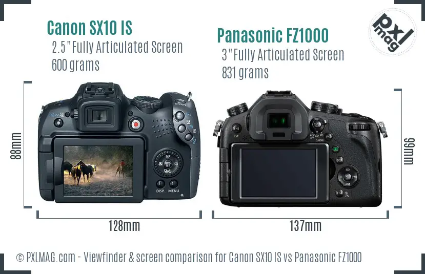 Canon SX10 IS vs Panasonic FZ1000 Screen and Viewfinder comparison