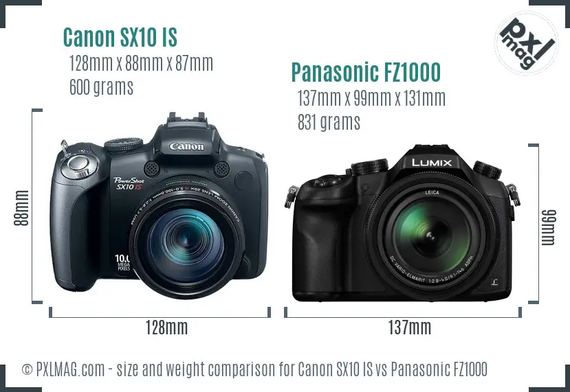 Canon SX10 IS vs Panasonic FZ1000 size comparison