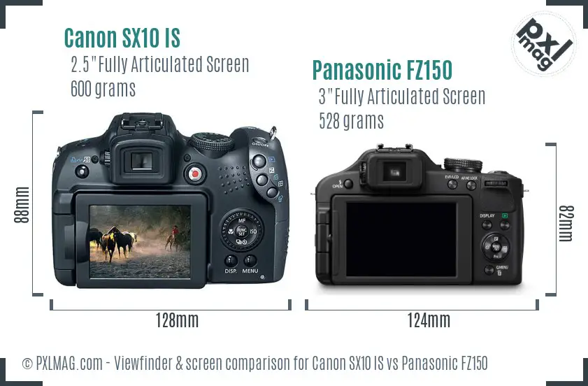 Canon SX10 IS vs Panasonic FZ150 Screen and Viewfinder comparison