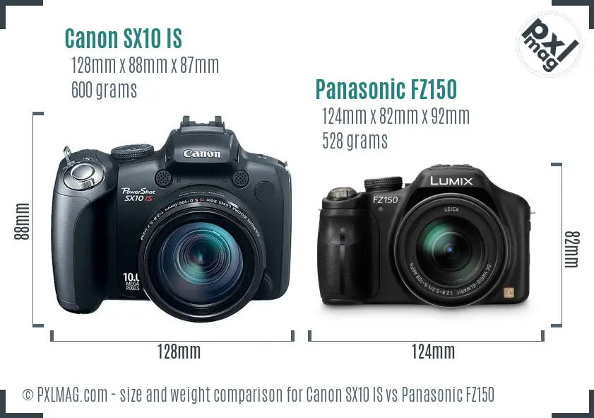 Canon SX10 IS vs Panasonic FZ150 size comparison