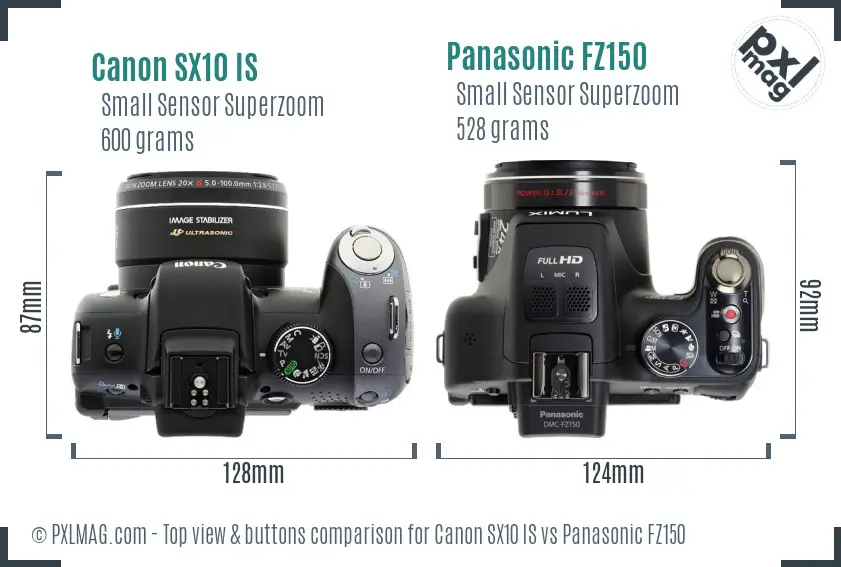 Canon SX10 IS vs Panasonic FZ150 top view buttons comparison