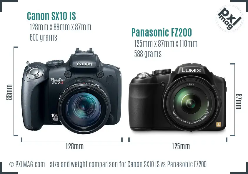 Canon SX10 IS vs Panasonic FZ200 size comparison