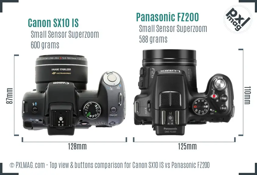 Canon SX10 IS vs Panasonic FZ200 top view buttons comparison