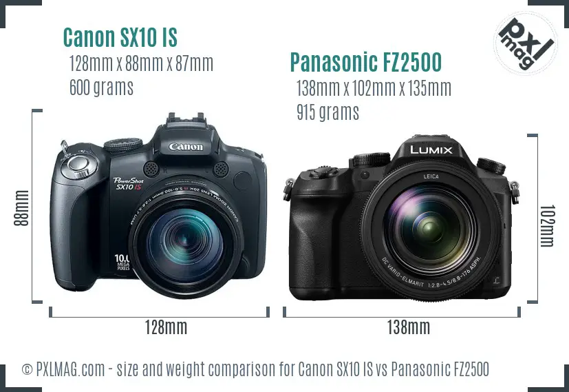 Canon SX10 IS vs Panasonic FZ2500 size comparison