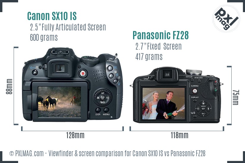 Canon SX10 IS vs Panasonic FZ28 Screen and Viewfinder comparison