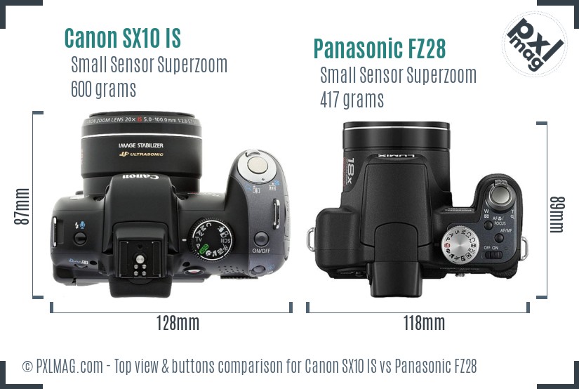 Canon SX10 IS vs Panasonic FZ28 top view buttons comparison