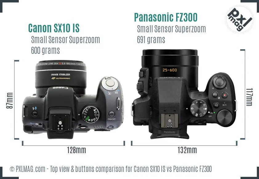 Canon SX10 IS vs Panasonic FZ300 top view buttons comparison