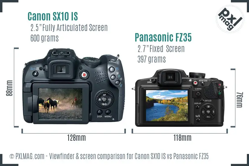 Canon SX10 IS vs Panasonic FZ35 Screen and Viewfinder comparison