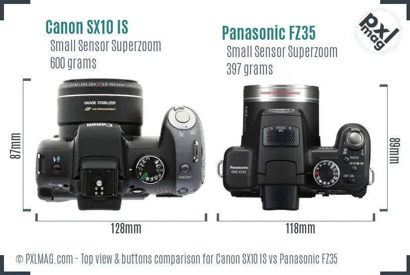 Canon SX10 IS vs Panasonic FZ35 top view buttons comparison
