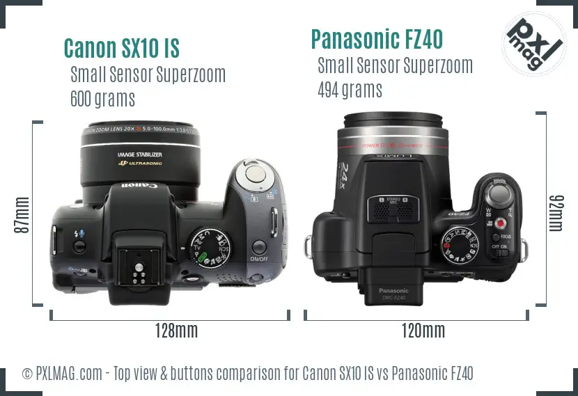 Canon SX10 IS vs Panasonic FZ40 top view buttons comparison