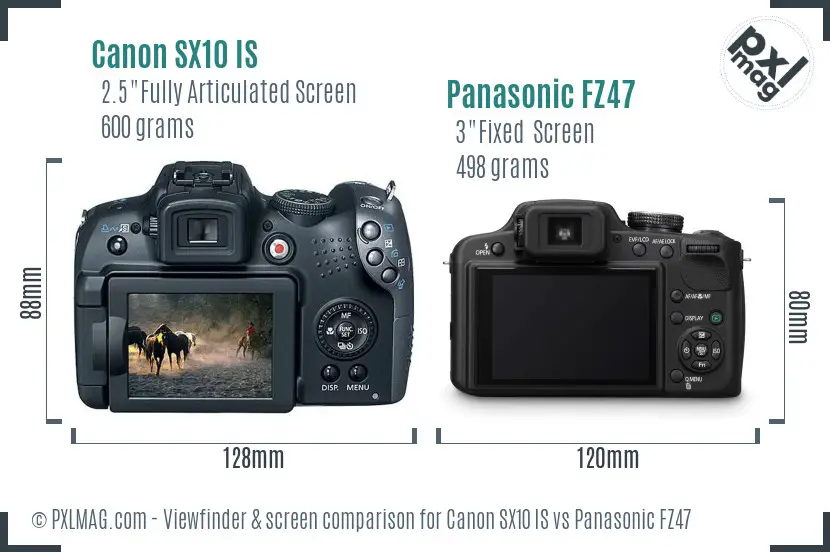 Canon SX10 IS vs Panasonic FZ47 Screen and Viewfinder comparison Canon SX10 IS vs Panasonic FZ47 Screen and Viewfinder comparison