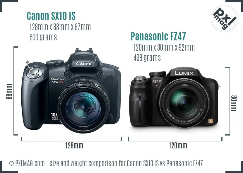 Canon SX10 IS vs Panasonic FZ47 size comparison Canon SX10 IS vs Panasonic FZ47 size comparison