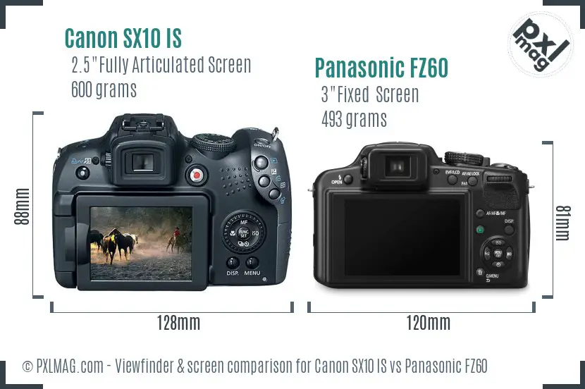 Canon SX10 IS vs Panasonic FZ60 Screen and Viewfinder comparison Canon SX10 IS vs Panasonic FZ60 Screen and Viewfinder comparison