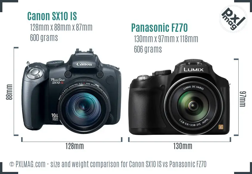 Canon SX10 IS vs Panasonic FZ70 size comparison