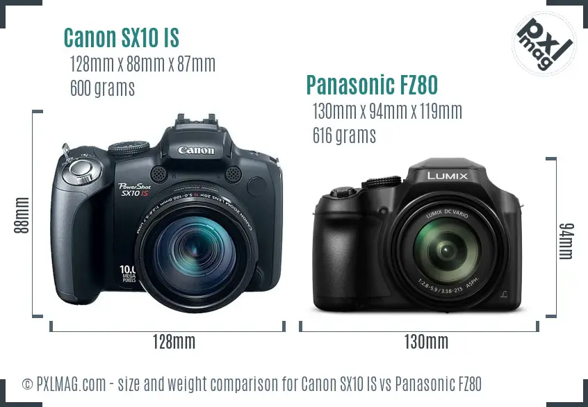 Canon SX10 IS vs Panasonic FZ80 size comparison