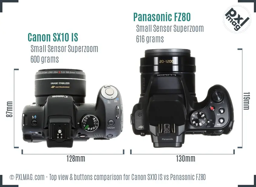 Canon SX10 IS vs Panasonic FZ80 top view buttons comparison