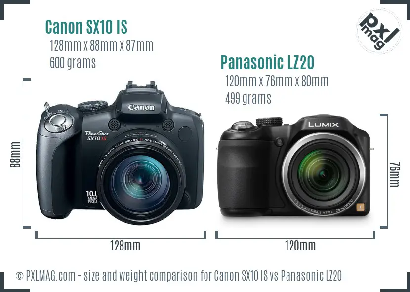 Canon SX10 IS vs Panasonic LZ20 size comparison