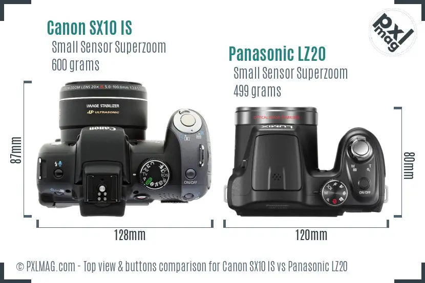 Canon SX10 IS vs Panasonic LZ20 top view buttons comparison