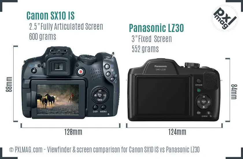 Canon SX10 IS vs Panasonic LZ30 Screen and Viewfinder comparison Canon SX10 IS vs Panasonic LZ30 Screen and Viewfinder comparison