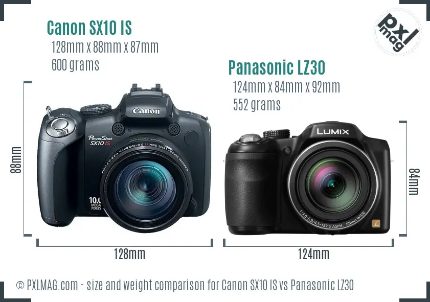 Canon SX10 IS vs Panasonic LZ30 size comparison Canon SX10 IS vs Panasonic LZ30 size comparison