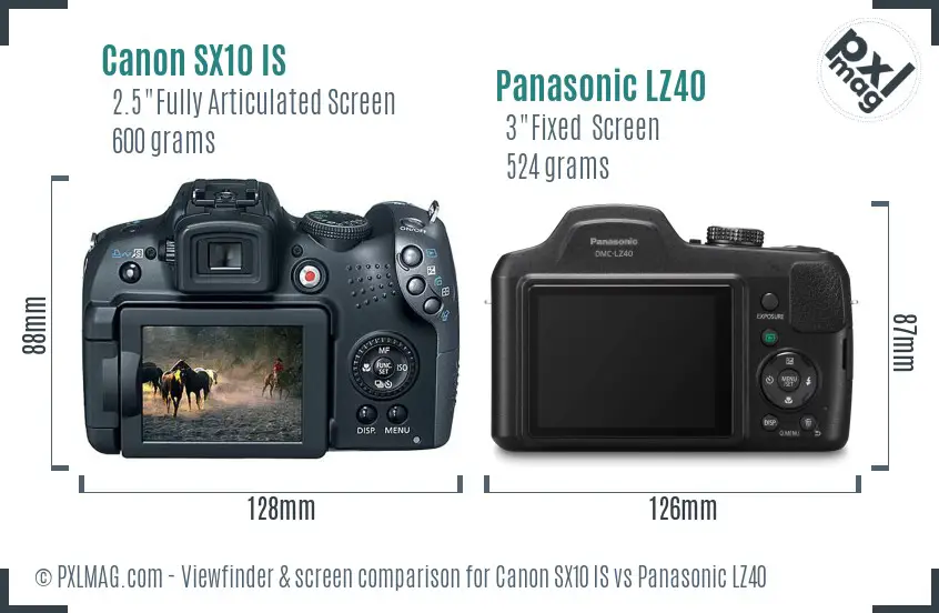 Canon SX10 IS vs Panasonic LZ40 Screen and Viewfinder comparison