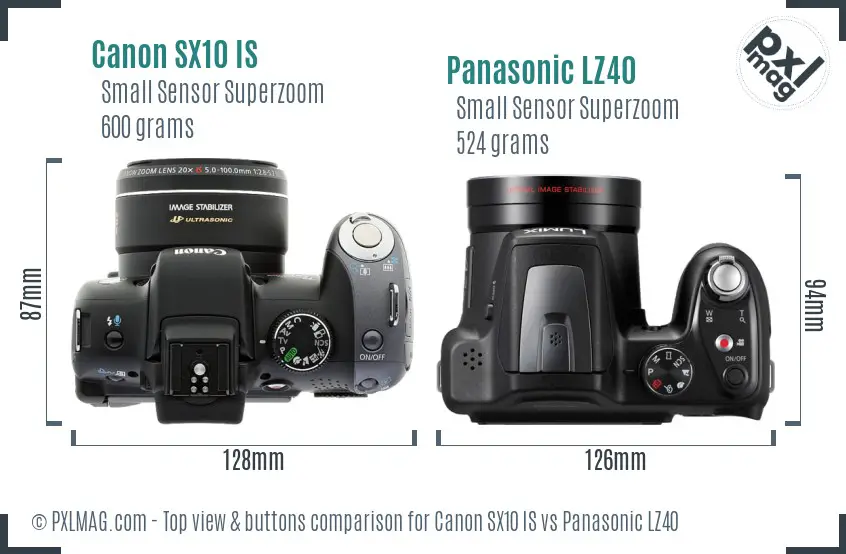 Canon SX10 IS vs Panasonic LZ40 top view buttons comparison