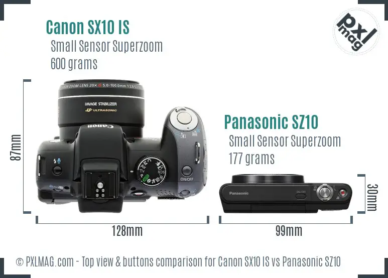 Canon SX10 IS vs Panasonic SZ10 top view buttons comparison