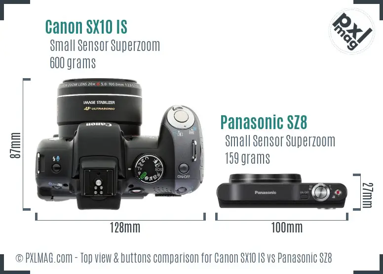 Canon SX10 IS vs Panasonic SZ8 top view buttons comparison