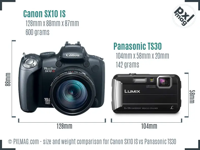 Canon SX10 IS vs Panasonic TS30 size comparison