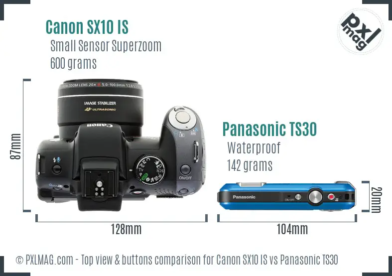 Canon SX10 IS vs Panasonic TS30 top view buttons comparison