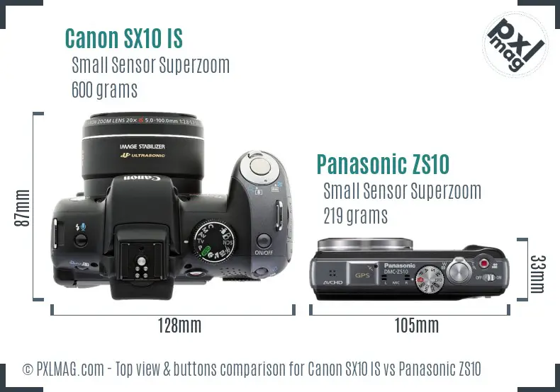 Canon SX10 IS vs Panasonic ZS10 top view buttons comparison Canon SX10 IS vs Panasonic ZS10 top view buttons comparison